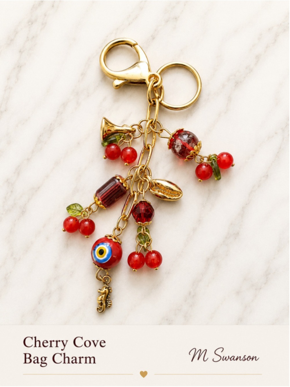 NEW One of a Kind Cherry Cove Handmade Bag Charm Keychain (#4)
